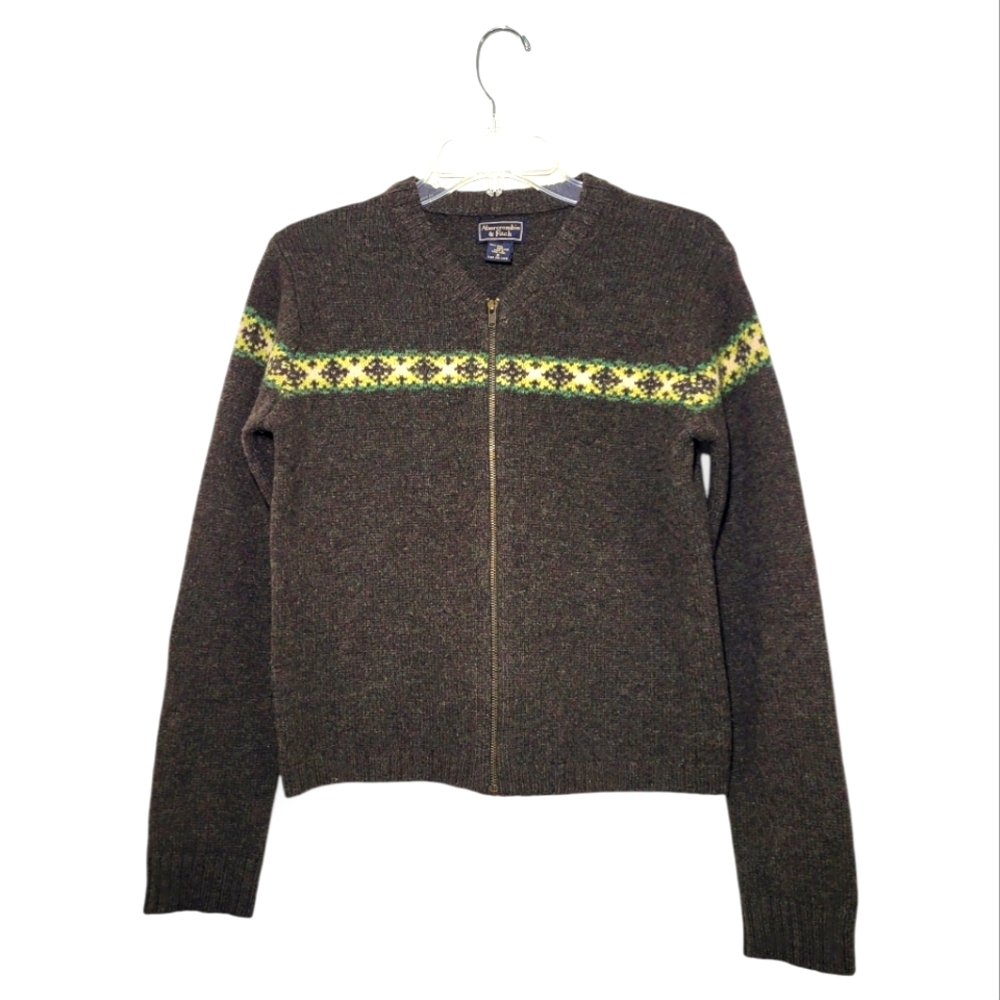 ABERCROMBIE & FITCH Vintage Shetland Wool Full Zip Sweater Small